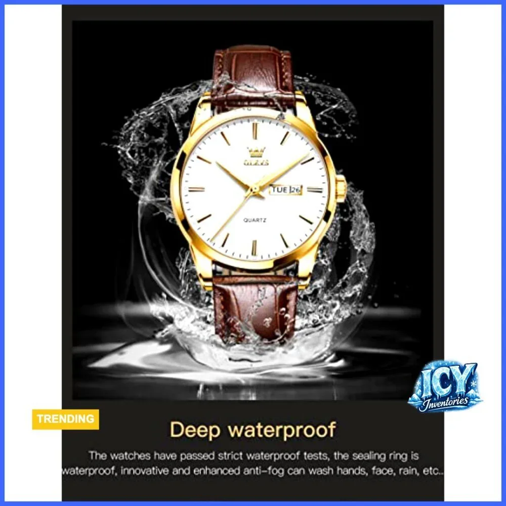 Men's Casual Leather Watch with Date Waterproof Quartz Movement